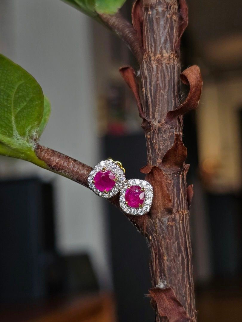 Thumbnail: 0.96ct Unheated Burma Ruby Earrings