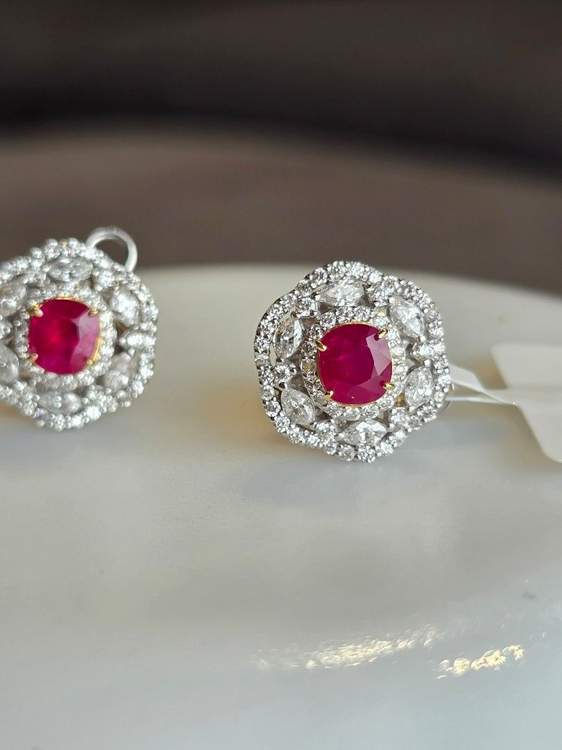 Thumbnail: 1.34ct Unheated Burma Ruby Earrings