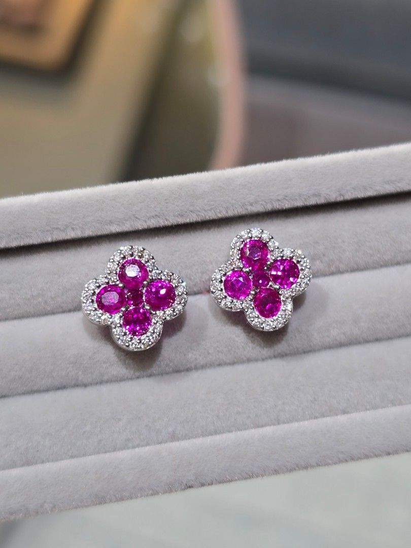 Thumbnail: 2.02ct Unheated Burma Pink Sapphire Earrings