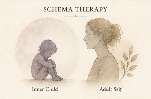 Schema Therapy: Inner child silhouette beside adult self.