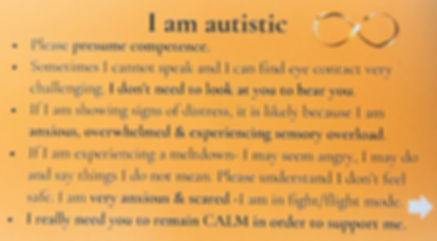 'I am autistic' support cards (5 cards) INTERNATIONAL POSTAGE