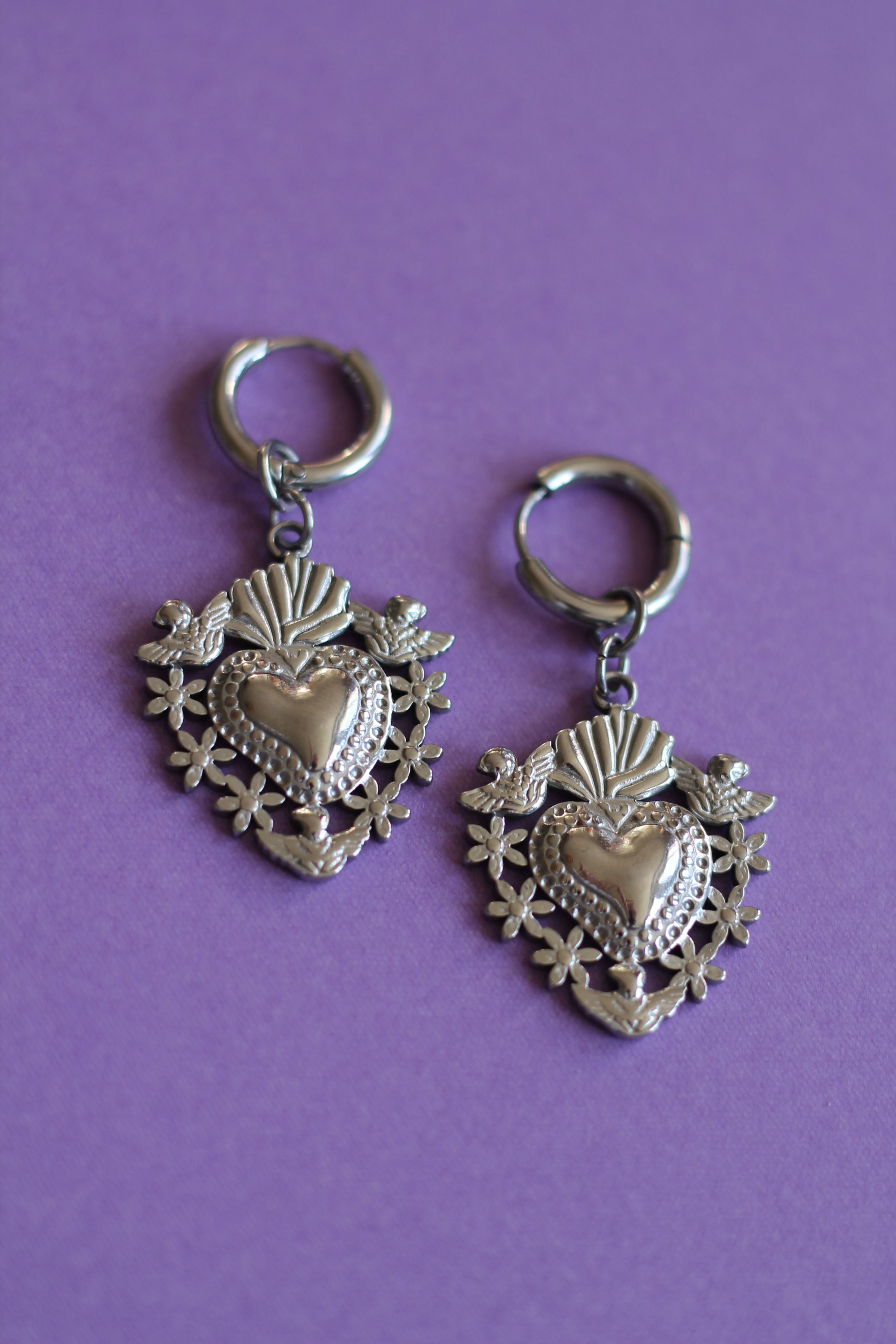 Boucles sacré coeur argenté