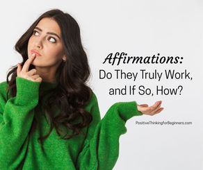 Woman in a bright green jumper looking thoughtful with text added: Affirmations: Do they truly work, and if so, how?