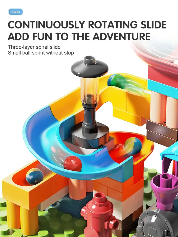 Miniatură: Set de constructii Feelo Tobogan cu trenuleț și mingi (76 de piese)