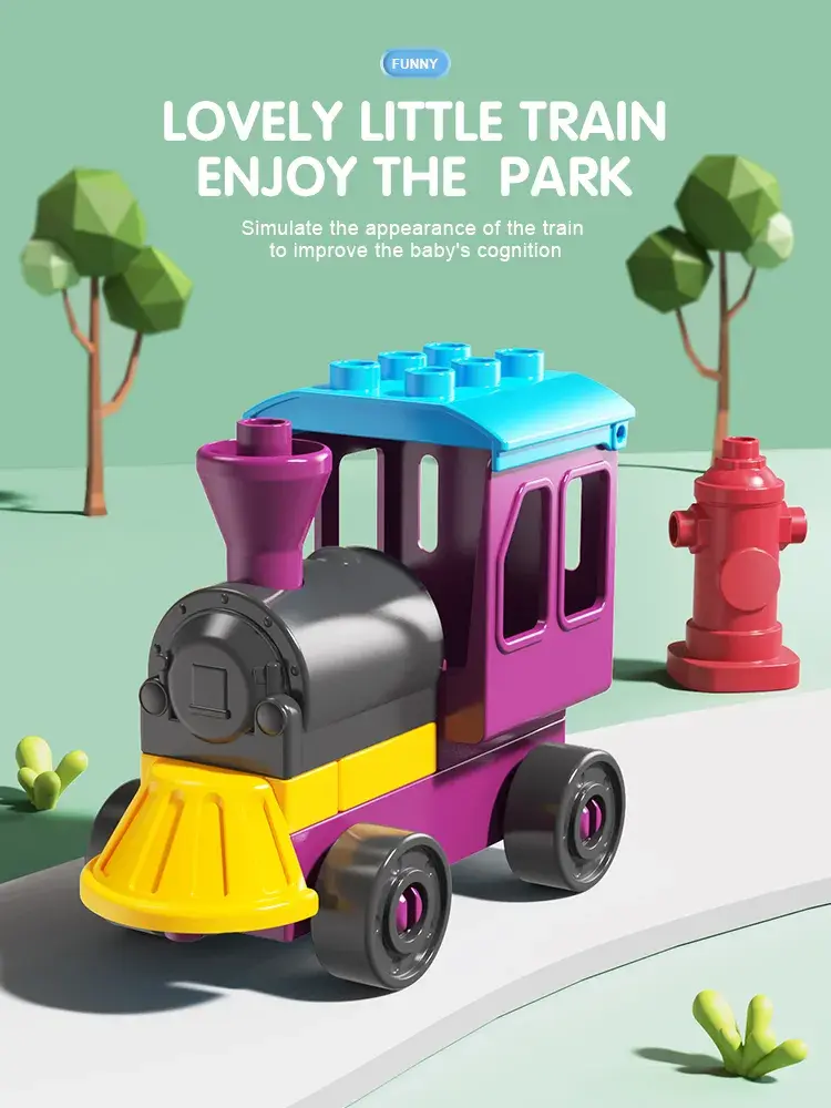 Miniatură: Set de constructii Feelo Tobogan cu trenuleț și mingi (76 de piese)