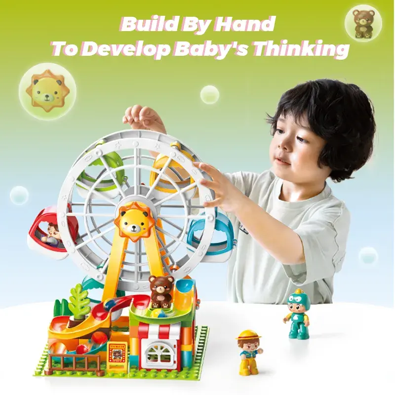 Miniatură: Set de constructii Feelo Carusel și roată mare (82 piese)