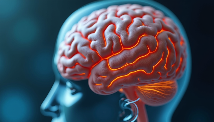 Close-up view of a brain model highlighting neural pathways related to addiction