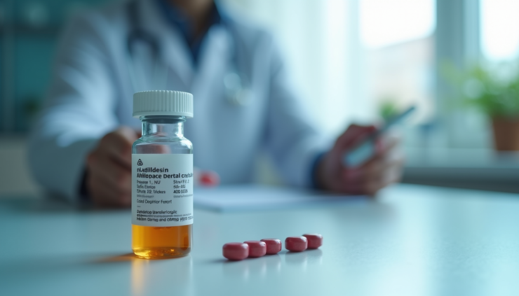 Eye-level view of a drug testing kit with reagents and pills on a table