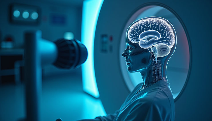 Eye-level view of a laboratory setup with brain scan equipment