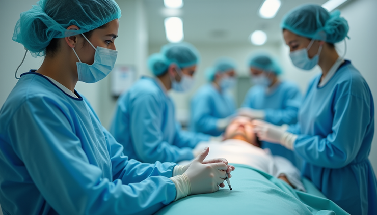 Eye-level view of a medical professional preparing ketamine treatment in a clinical setting