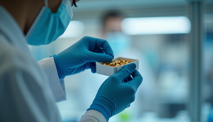 Eye-level view of a medical researcher preparing MDMA capsules in a clinical setting