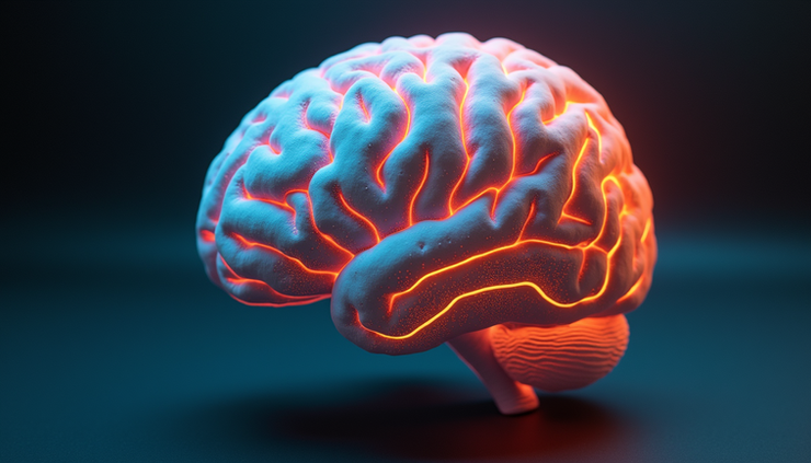 Close-up view of a brain model highlighting neural pathways