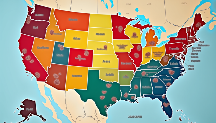 Eye-level view of a state map of the United States highlighting different legal statuses