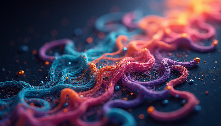 Eye-level view of a colorful psychedelic pattern swirling on a dark background