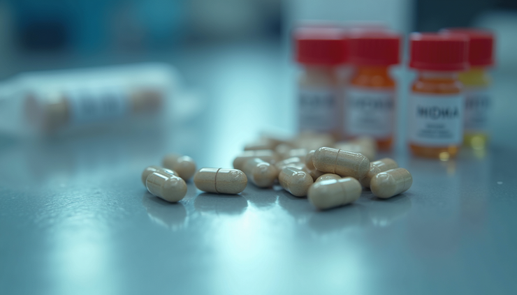 Close-up view of an MDMA testing kit with reagents and capsules
