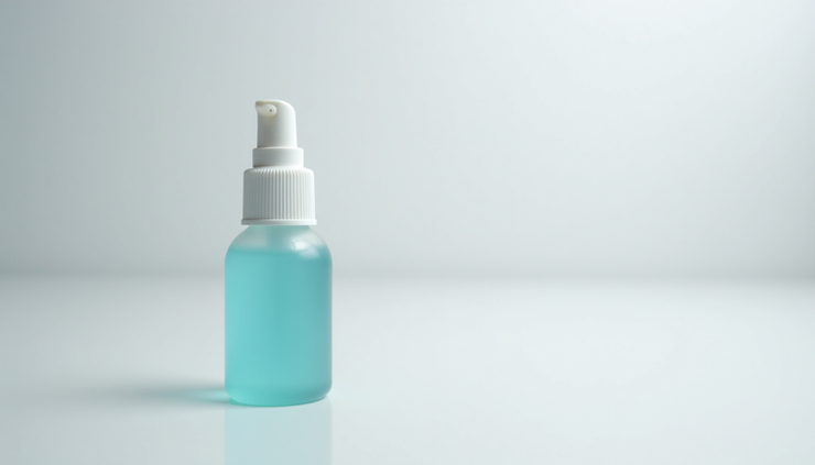 Close-up view of a nasal spray bottle on a white surface
