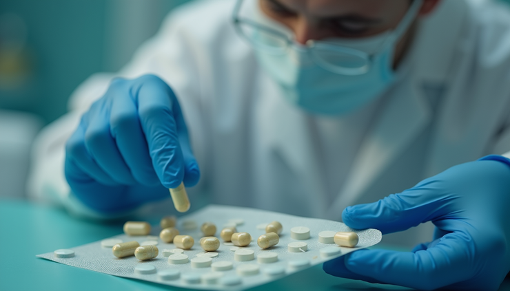 Close-up of a medical professional preparing MDMA capsules for therapeutic use