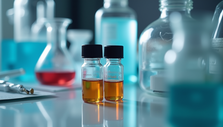 Close-up view of a laboratory setup with chemical samples and testing equipment