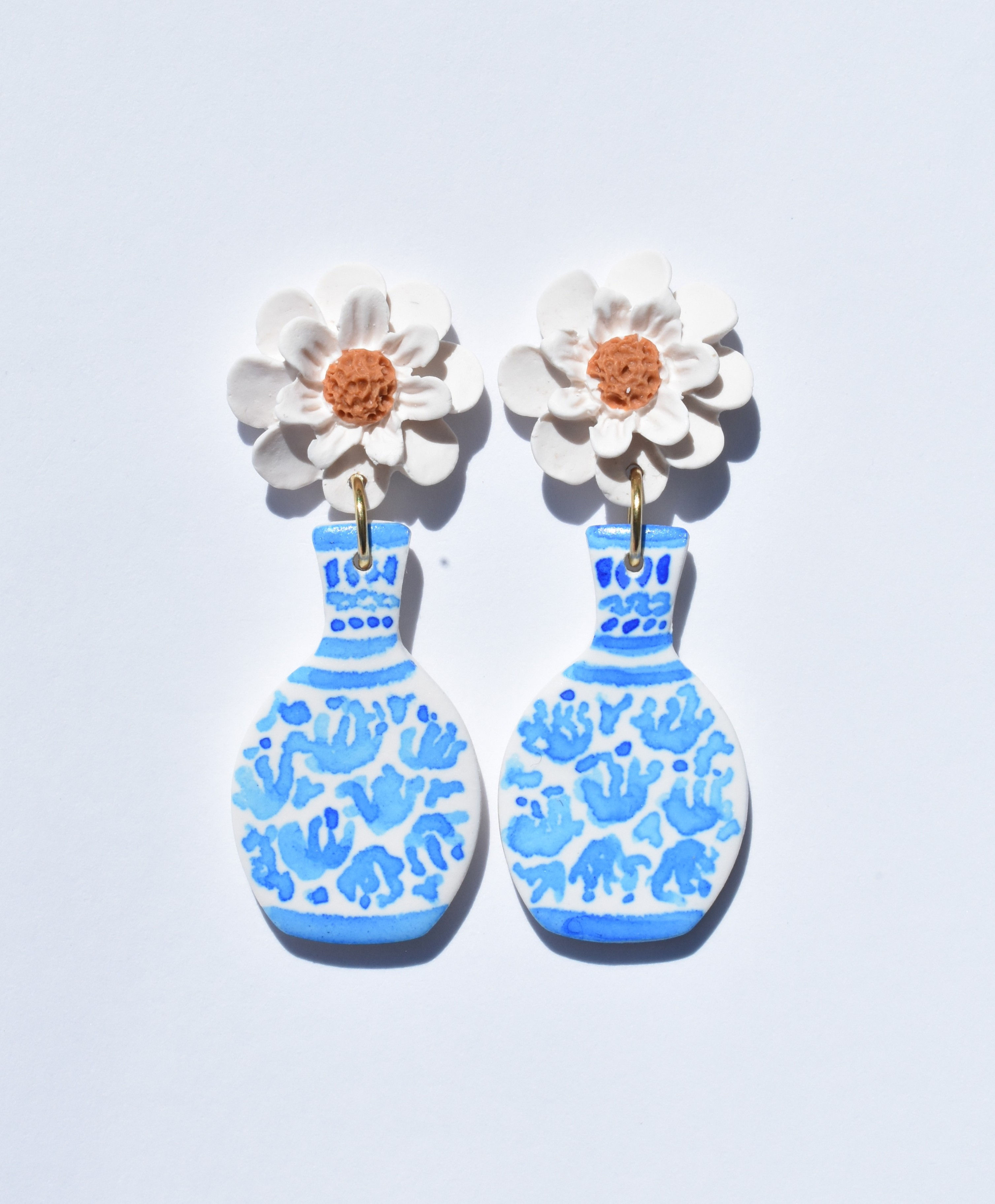 White Flower Painted Vases