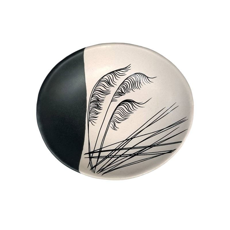 Thumbnail: Coastal Toetoe Dipped Black On White - 10cm Porcelain Bowl in Presentation Box