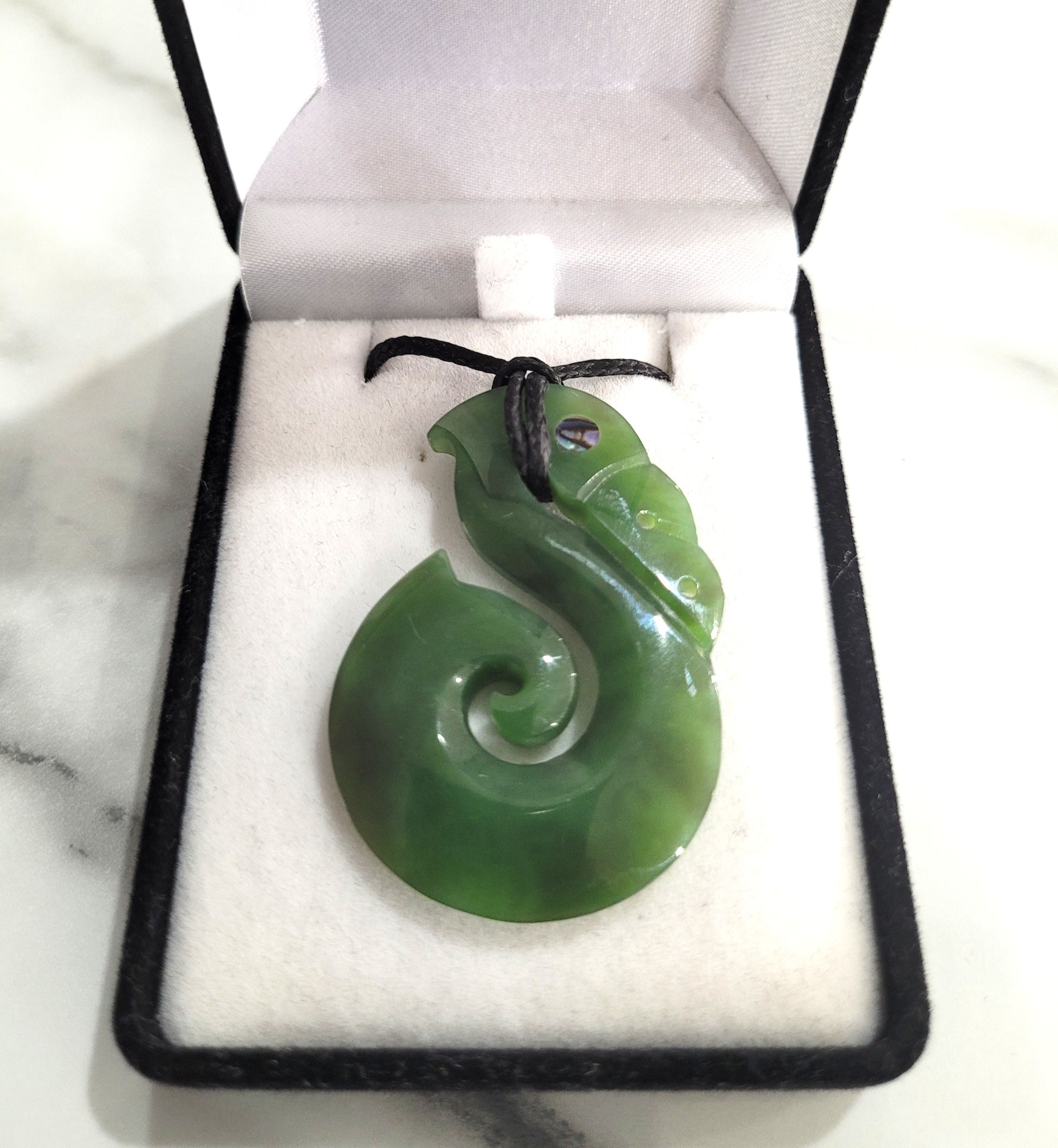 Pounamu Manaia Pendant in Black Suede Box