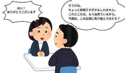 設定した目標のフィードバックを受けている女性のイラスト
