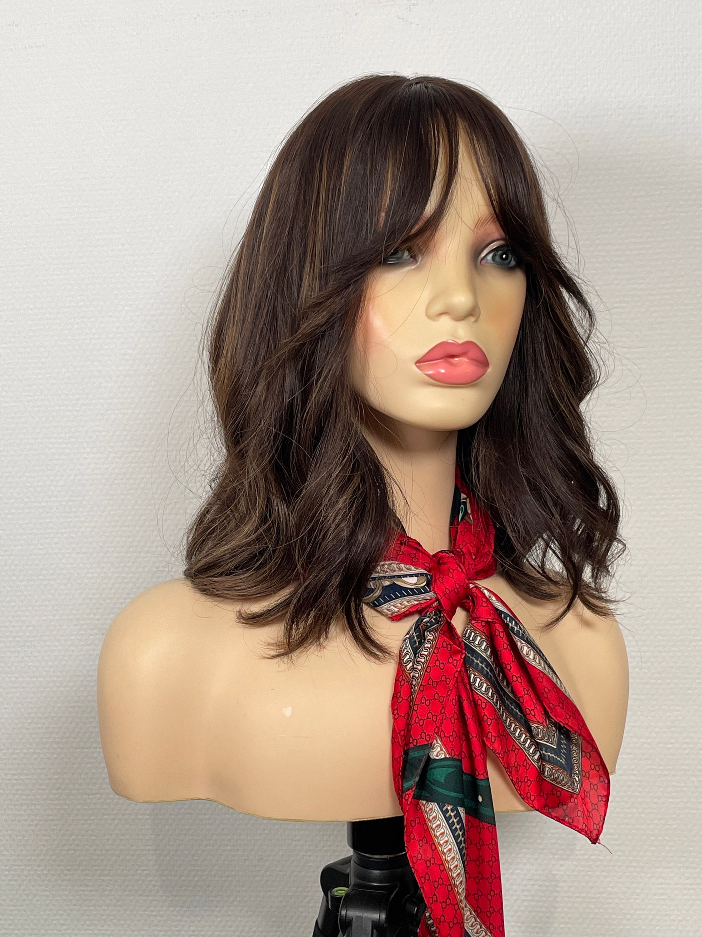   "ARYA Avec Frange " SILK TOP WIG,cheveux européens ,M ,41cm (16")