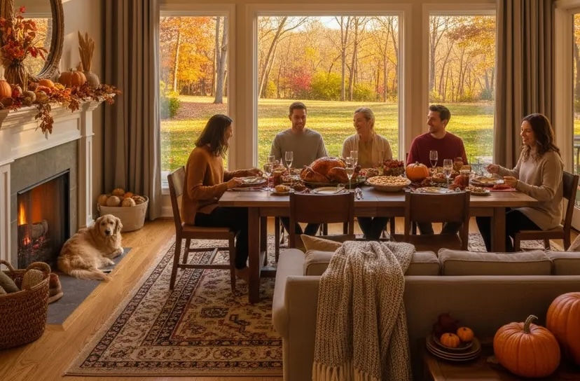Family celebrating Thanksgiving