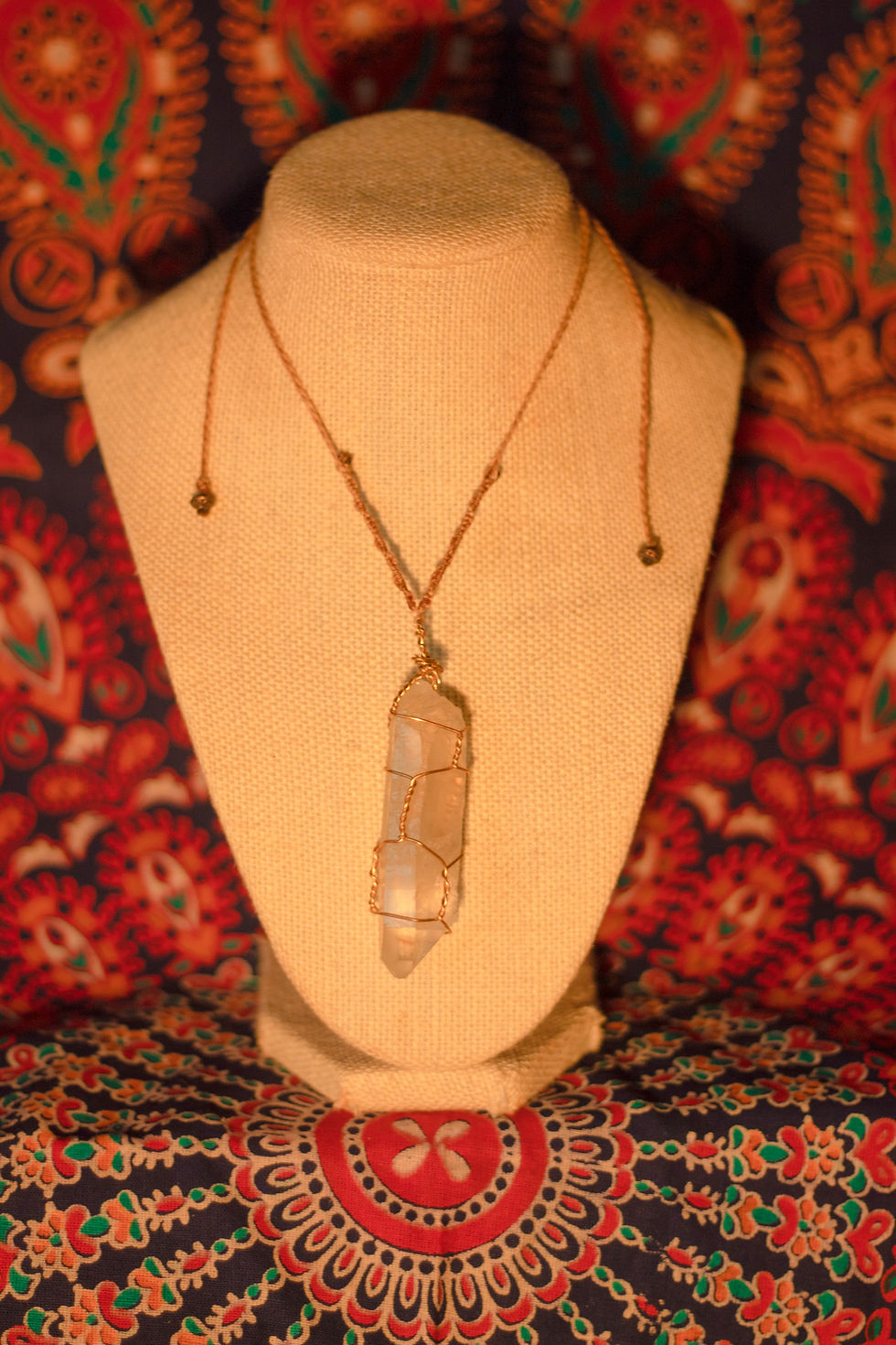 Large Quartz Gold Wire-Wrapped Necklace