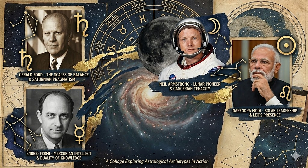 Astrology and Destiny: Horoscopes of US President Gerald Ford, Neil Armstrong, Enrico Fermi, and Narendra Modi — When Luck Shapes History
