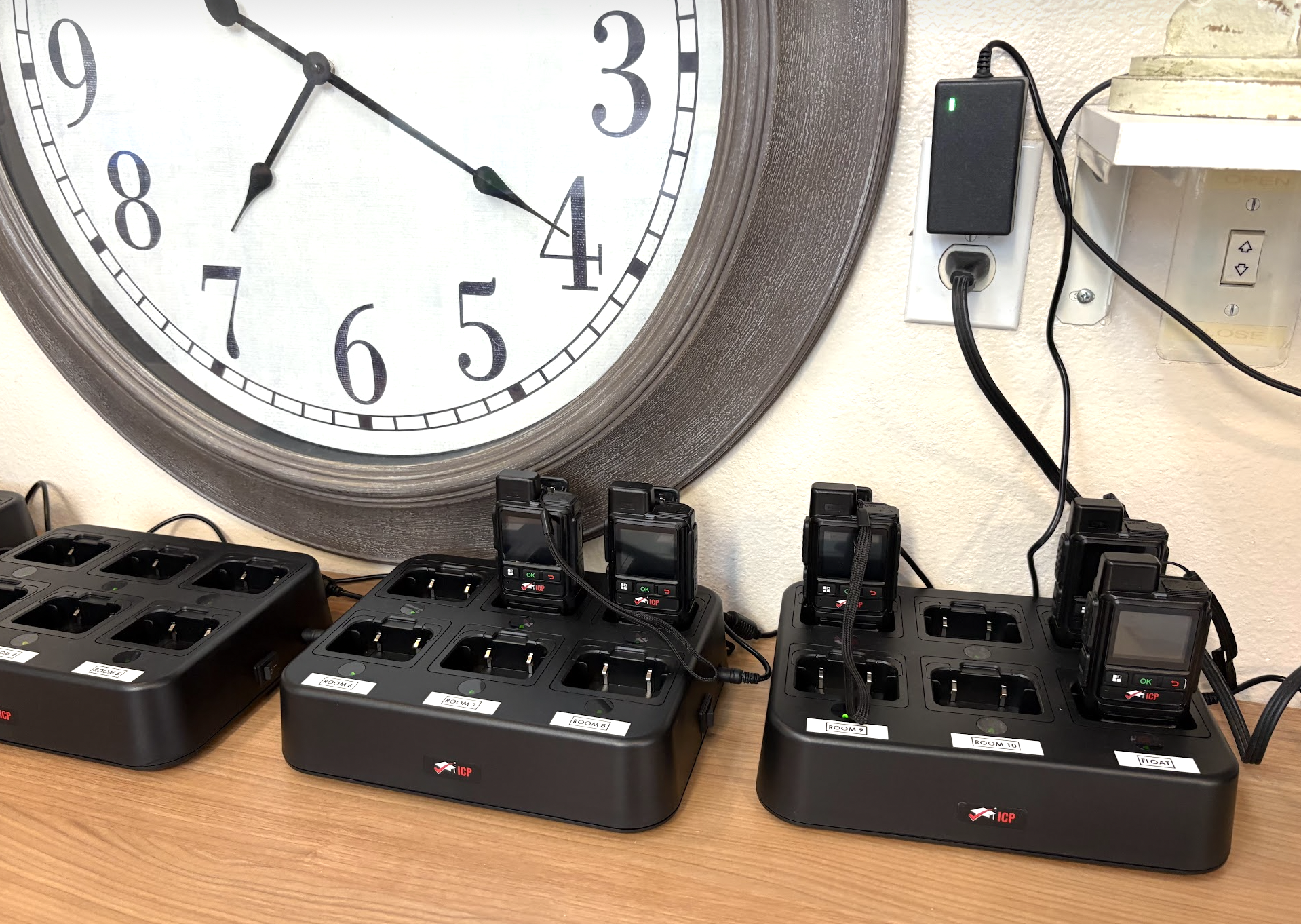 ICP multi-unit charging stations labeled by room