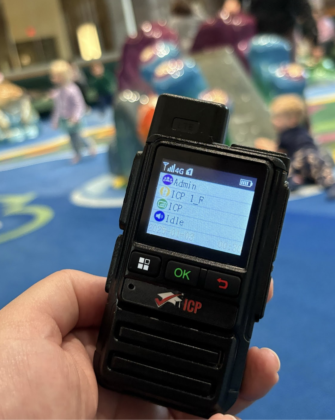 ICP Walkie Talkie in an indoor play area