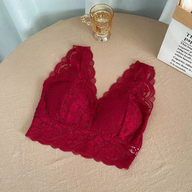 Thumbnail: Lace Bras Top Women Deep V Neck Sexy Lingerie Bra Tank Female