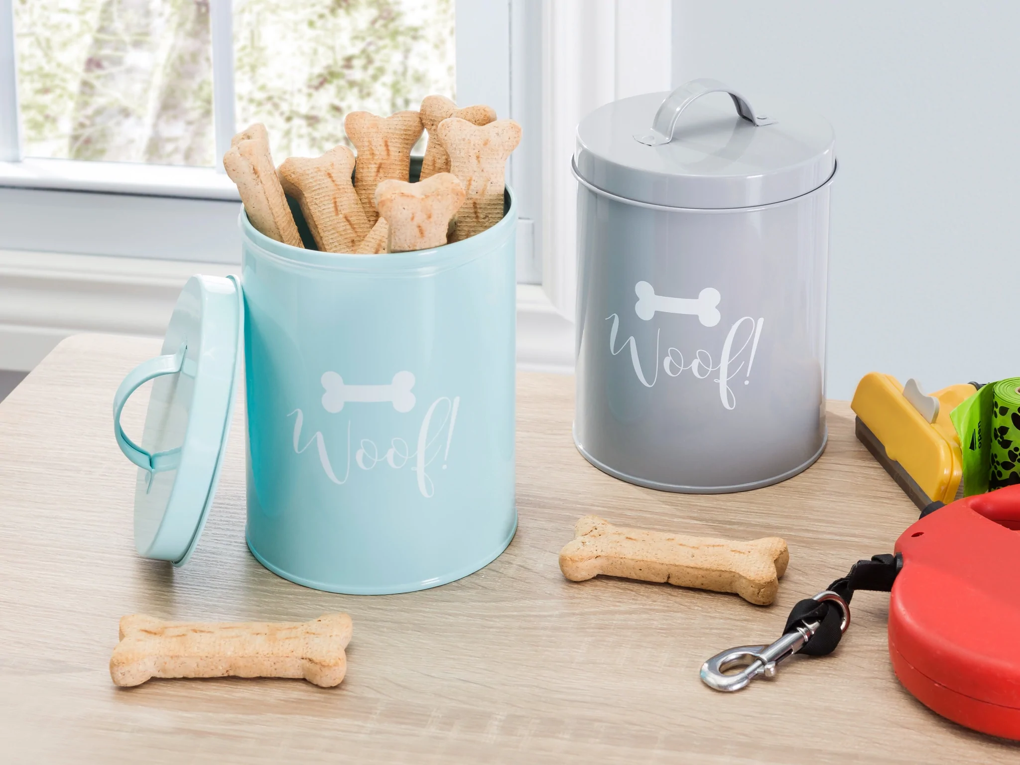 Blue "WOOF" Dog Treat Canister Dough ReMia's Doggie