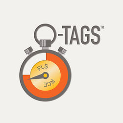 O-TAGS logo: Stopwatch with PLS and RACE