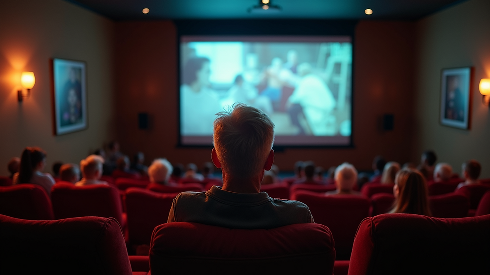 Eye-level view of a veteran watching a film in a cozy screening room at Aegis Hall