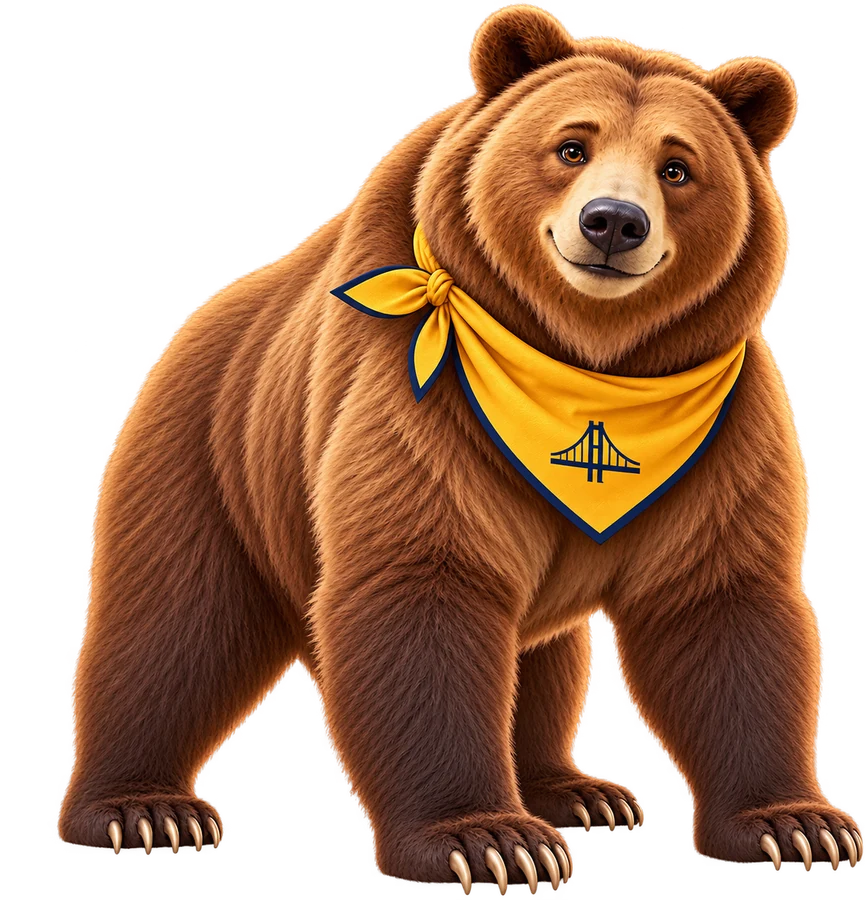 Illustrated California grizzly wearing a Hero Facilitation scarf