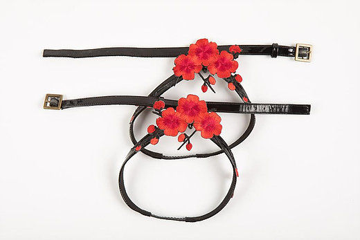 Thumbnail: All About Love Red Blossom Patent Black Ankle Strap