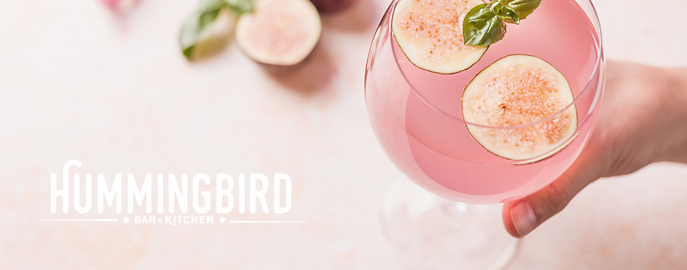 Pink Cocktail with the Hummingbird Bar & Kitchen Logo