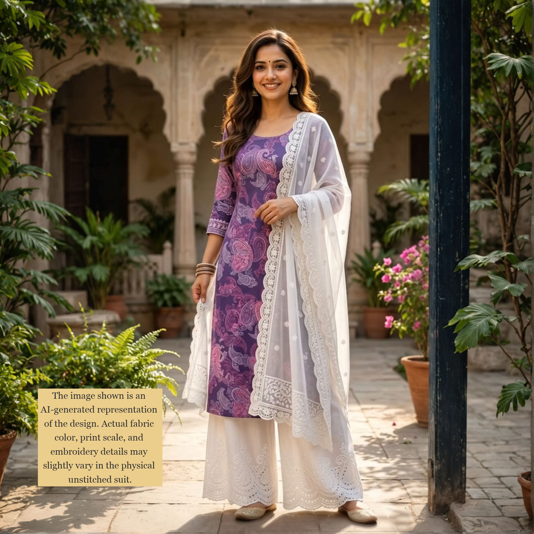 Purple and White Chikankari Suit Set
