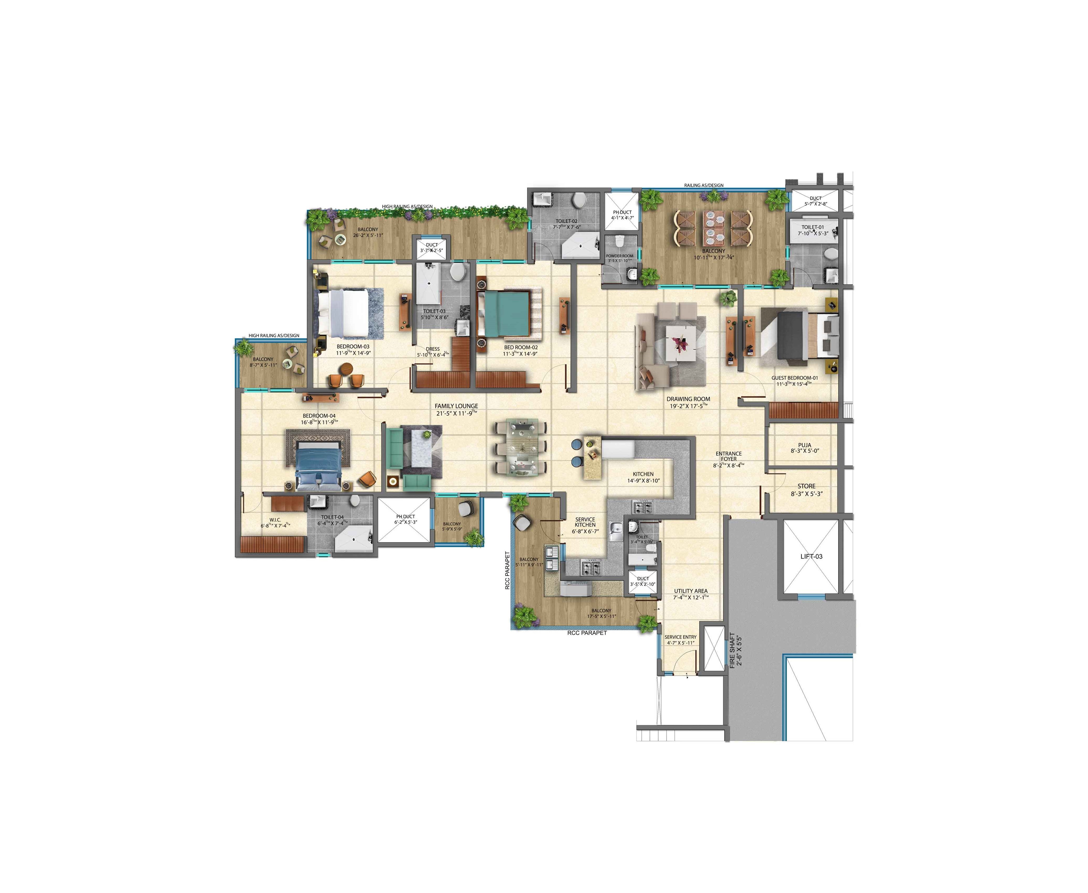 4+1 BHK Floor Plan
