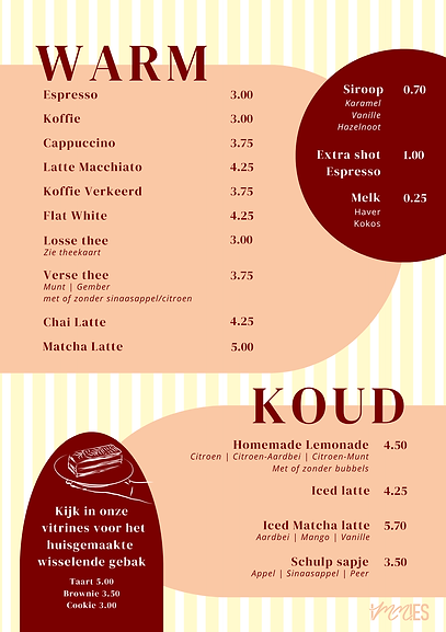 Menukaart Immies bakkerijcafé
