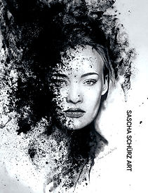 Abstrakte Frauen Portrait Zeichnung von Sascha Schürz Art
