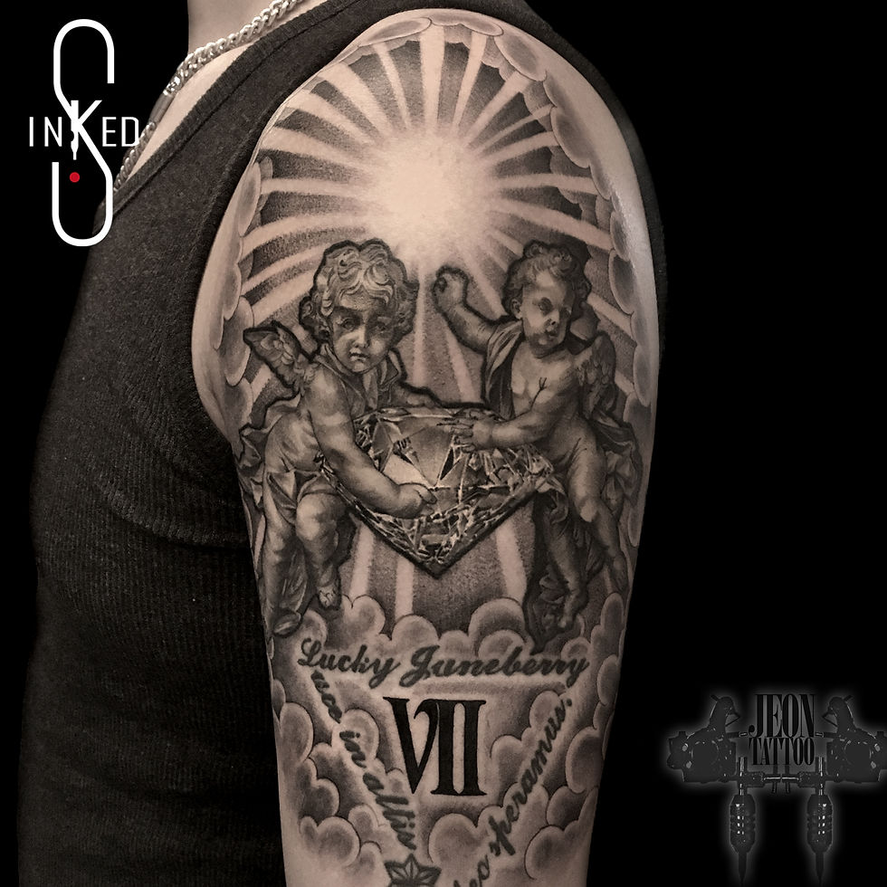 black and grey tattoo by Jeon