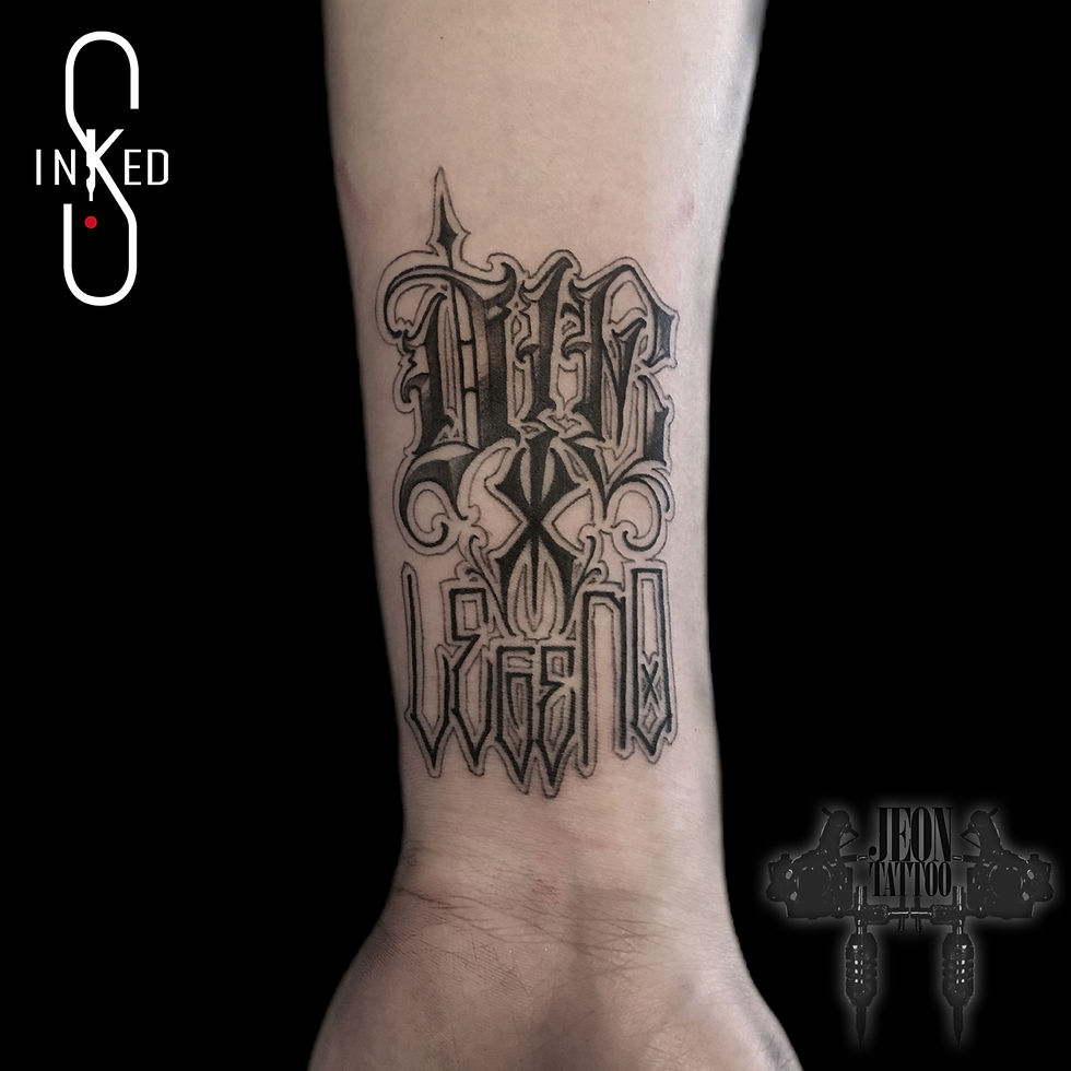 chicano lettering tattoo by Jeon