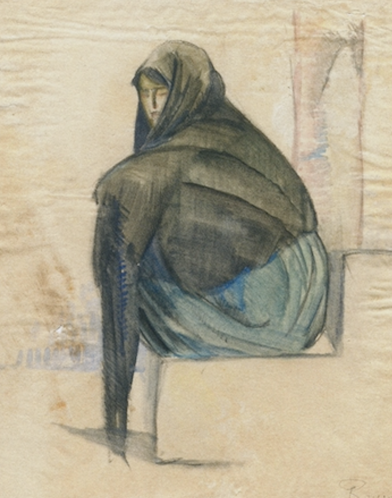 Femme assise. Aquarelle de Rameau, alias de Gustave Miklos. Archives Gustave Miklos.