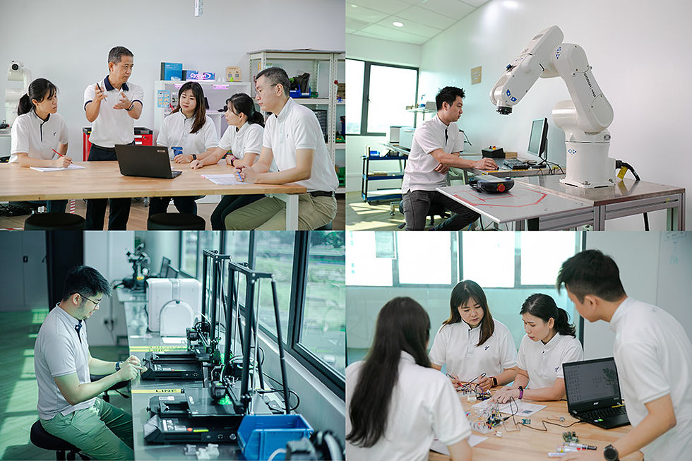 Technology and Innovation: Teams at ViTrox in Malaysia engage in collaborative discussions, advanced robotics operation and high-tech electronics research and development.