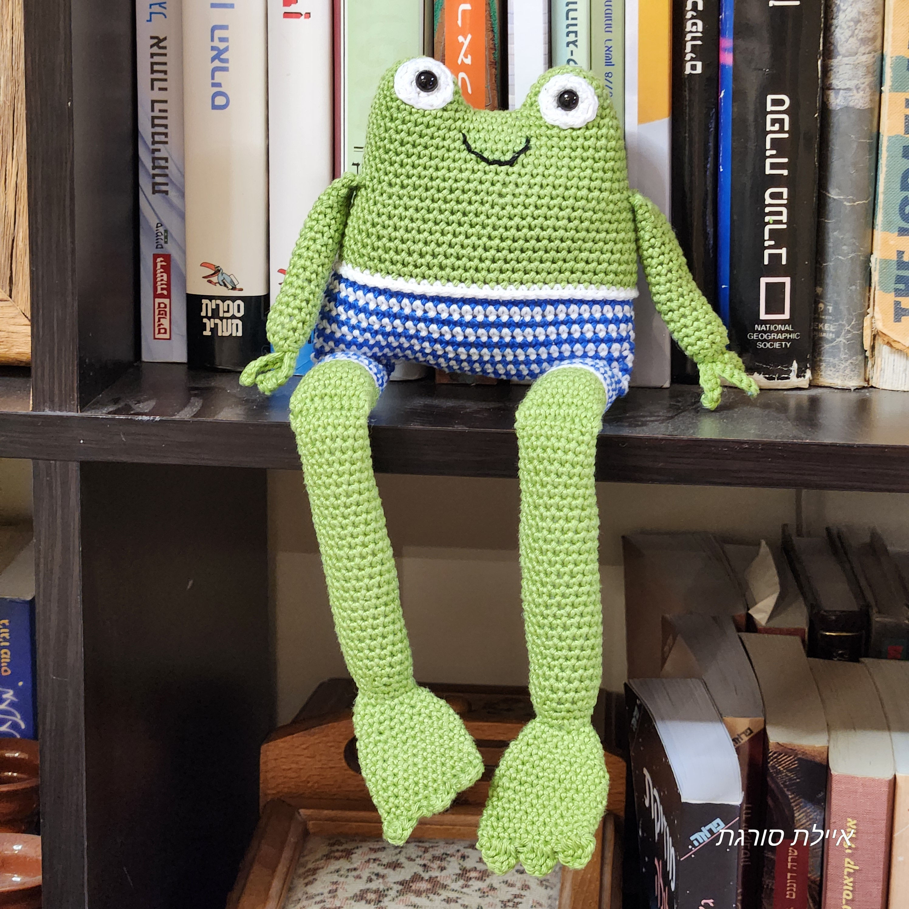 בובת צפרדע סרוגה בעבודת יד | צפרדע אמיגורומי | בובת צפרדע ארוכת רגליים