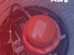 Red emergency beacon in a circular housing with wires, viewed from above, with ASAP text in the corner.