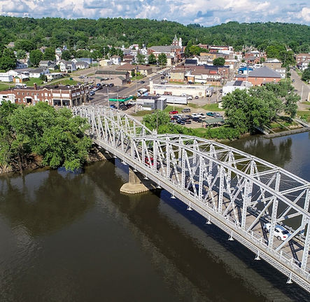 The old memorial bridge that links the twin cities, McConnelsville and Malta together along the Muskingum River